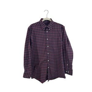 Dockers Men Red Medium (15/15 1/2) Button Up Shirt Plaid Long Sleeves Classic
